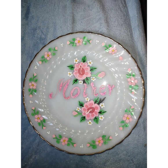 10" Hand Painted Anchor Hocking Suburbia Plate Mother's Day Vintage - Picture 2 of 4